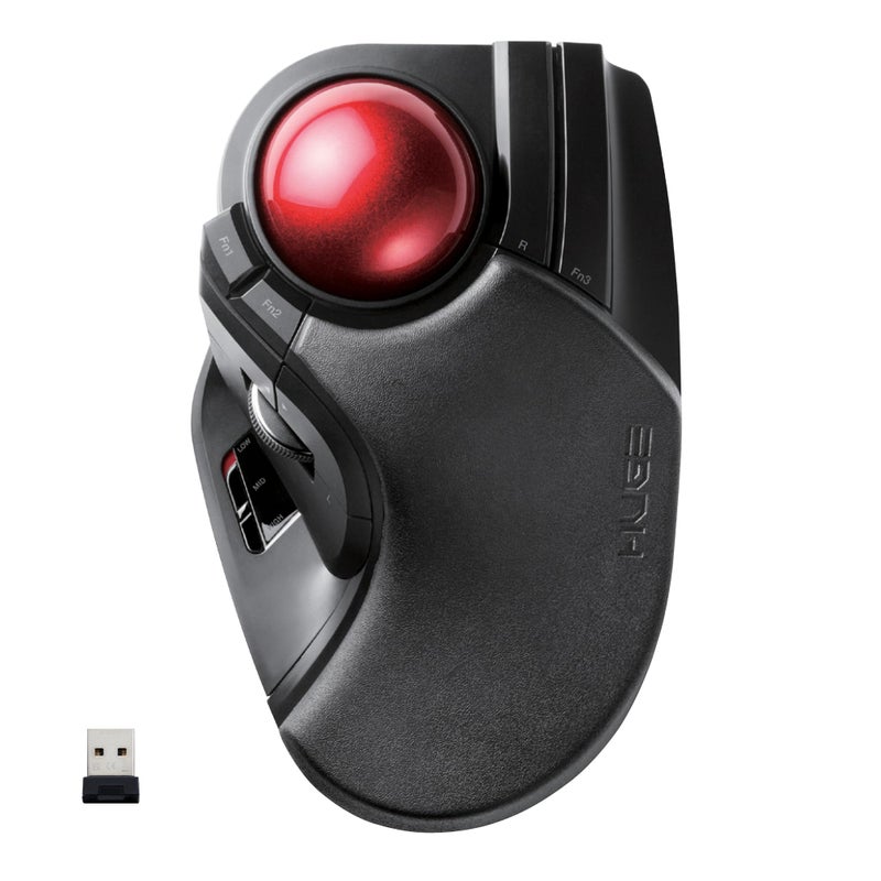 ELECOM HUGE Trackball, 2.4GHz Wireless USB, Index Finger Control, Customizable 8-Button, Large Soft Palm Rest, 52mm Ball, Windows PC Mac (M-HT1DRBK) - Image 1
